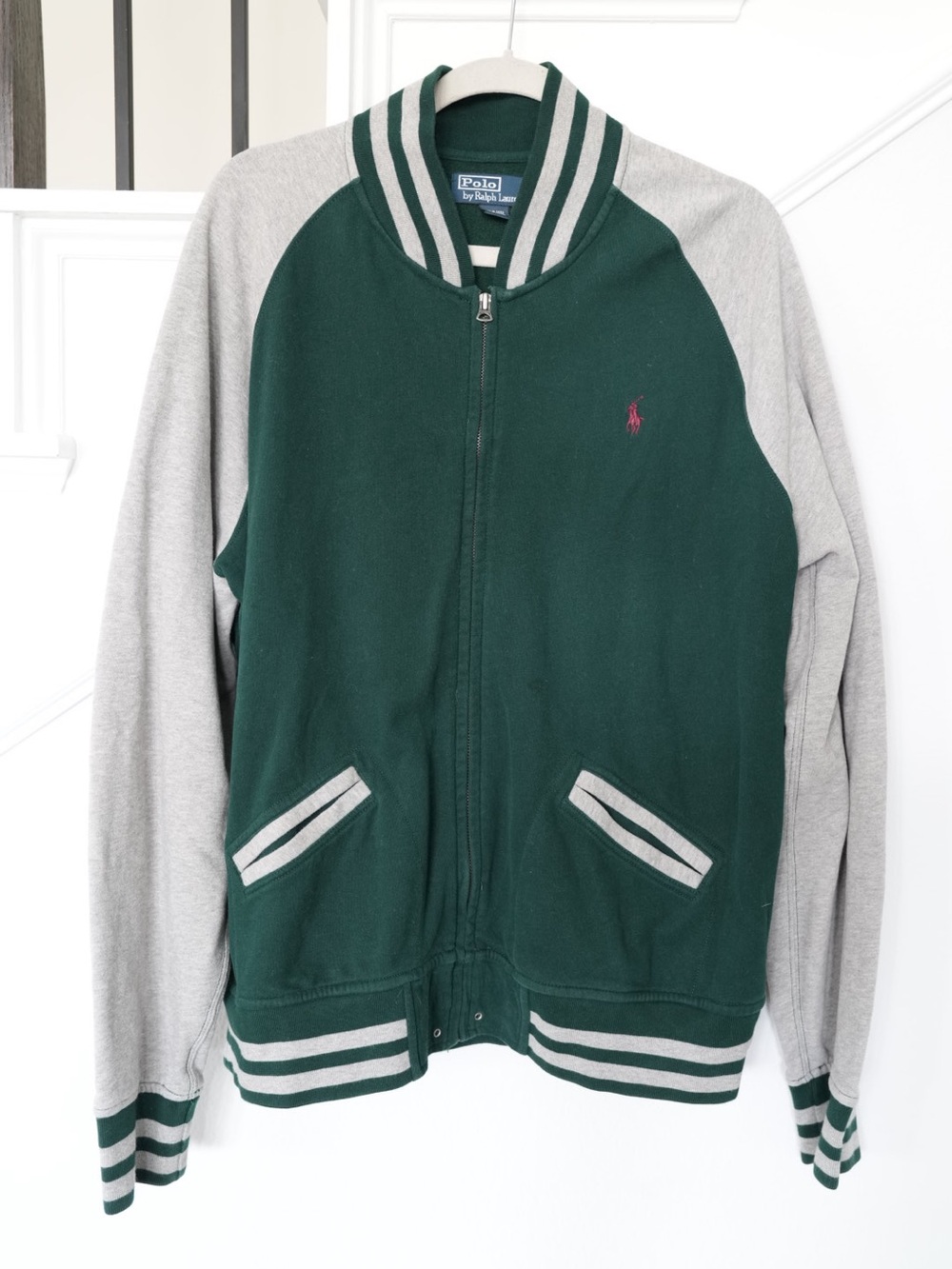 Polo Ralph Lauren Varsity Track Jacket Green Gray Full Zip Men’s XL
